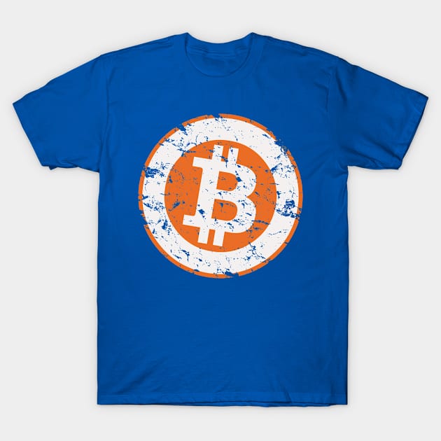 Distressed, Vintage, Bitcoin Logo Blockchain, Crypto Currency Gift For All Men, Women & Kids T-Shirt by Art Like Wow Designs